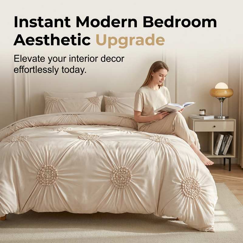 📢📢50% OFF !! ⏰ Elegant Pinch Pleat Duvet Cover Set – Wrinkle-Resistant, Breathable & Machine Washable. A Fresh, Inviting Bed Made Easy 🌿