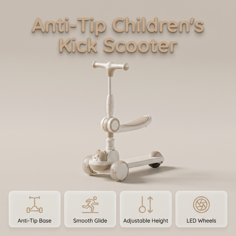📢📢40% OFF !! ⏰🛴Anti-Tip Children's Kick Scooter with Luminous Wheels