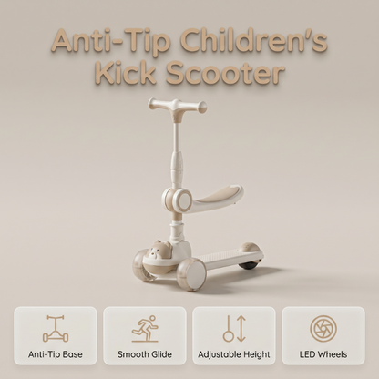 📢📢40% OFF !! ⏰🛴Anti-Tip Children's Kick Scooter with Luminous Wheels