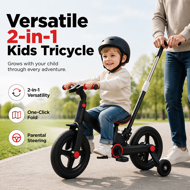 4-in-1 Convertible Kids Tricycle Balance Bike Stroller