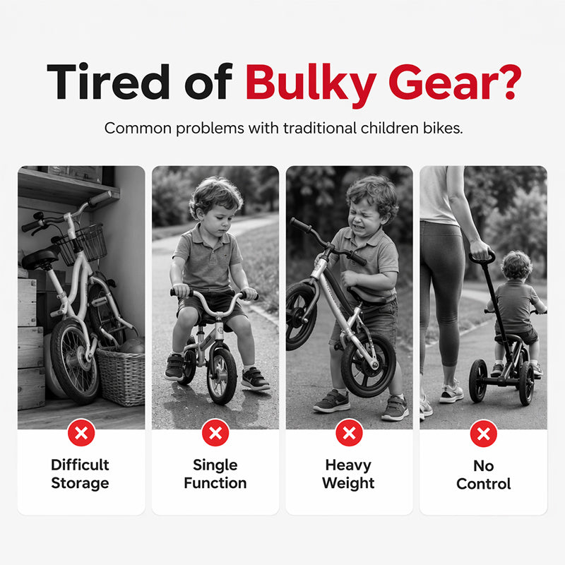 4-in-1 Convertible Kids Tricycle Balance Bike Stroller