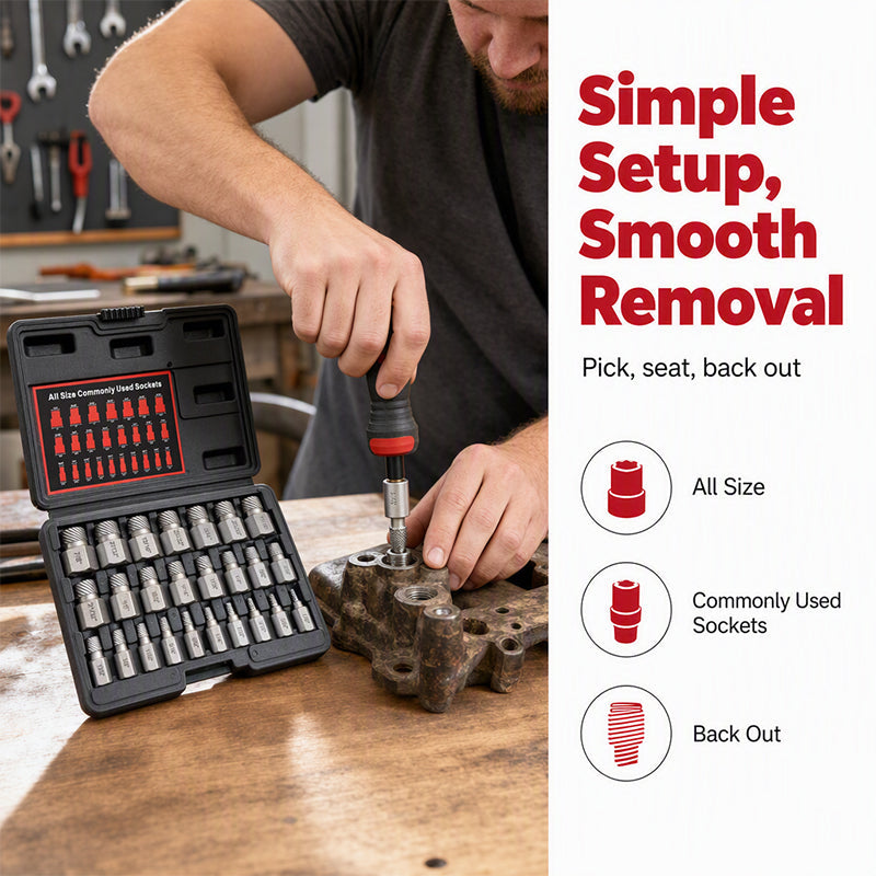 Damaged Screw Extractor Set with Storage Case