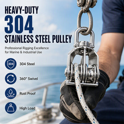 304 Stainless Steel Swivel Pulley Block Heavy Duty Wire Rope Lifting Wheel