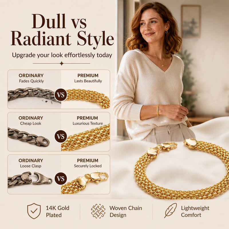 14K Gold-Plated Wide Woven Mesh Bracelet