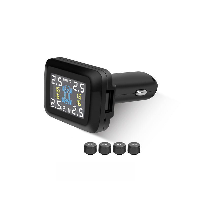 ⚡ Cigarette Lighter TPMS – 4 External Sensors Tire Pressure Monitoring System, Real-Time Display with Alarm, Plug-and-Play
