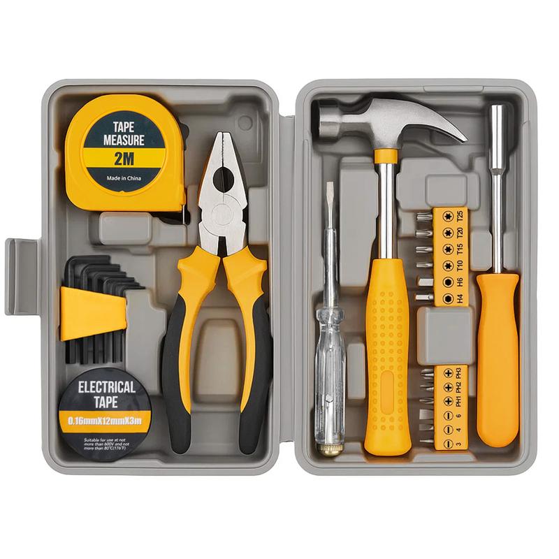 📢📢50% RABATT !!⏰Portable 24-Piece Household Tool Kit – Storage Case Included, Hammer, Screwdriver, Pliers, Tape Measure & Bits for DIY Home Repairs