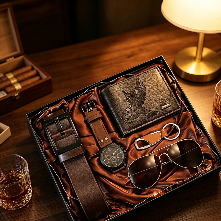 Men's 7-Piece Gift Set with Watch Wallet Belt Sunglasses Keychain