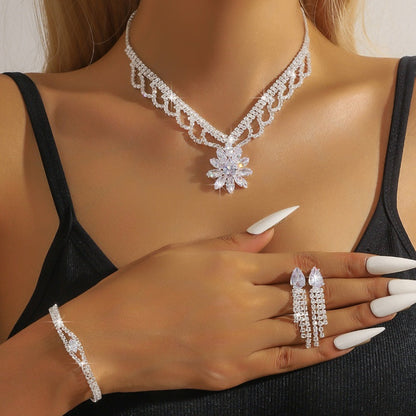 Elegant Lotus Rhinestone Jewelry Set