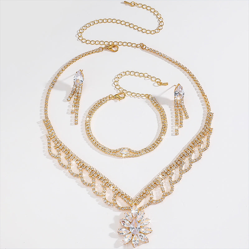 Elegant Lotus Rhinestone Jewelry Set
