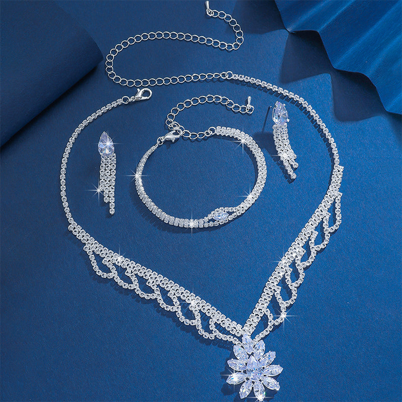 Elegant Lotus Rhinestone Jewelry Set