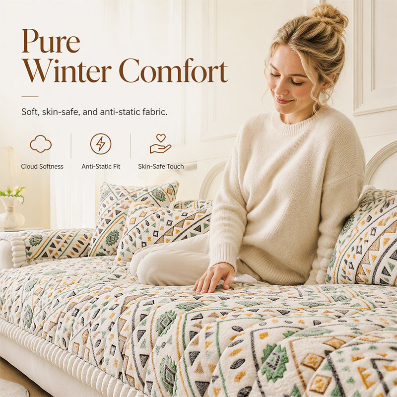 Plush Winter Non-Slip Sofa Cover & Pillowcase