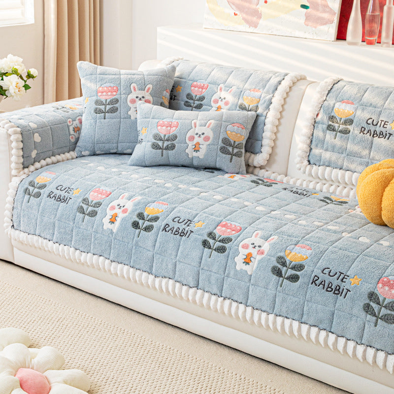 Plush Winter Non-Slip Sofa Cover & Pillowcase