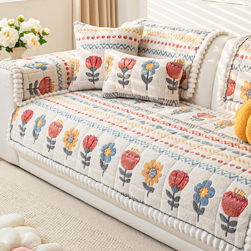 Plush Winter Non-Slip Sofa Cover & Pillowcase