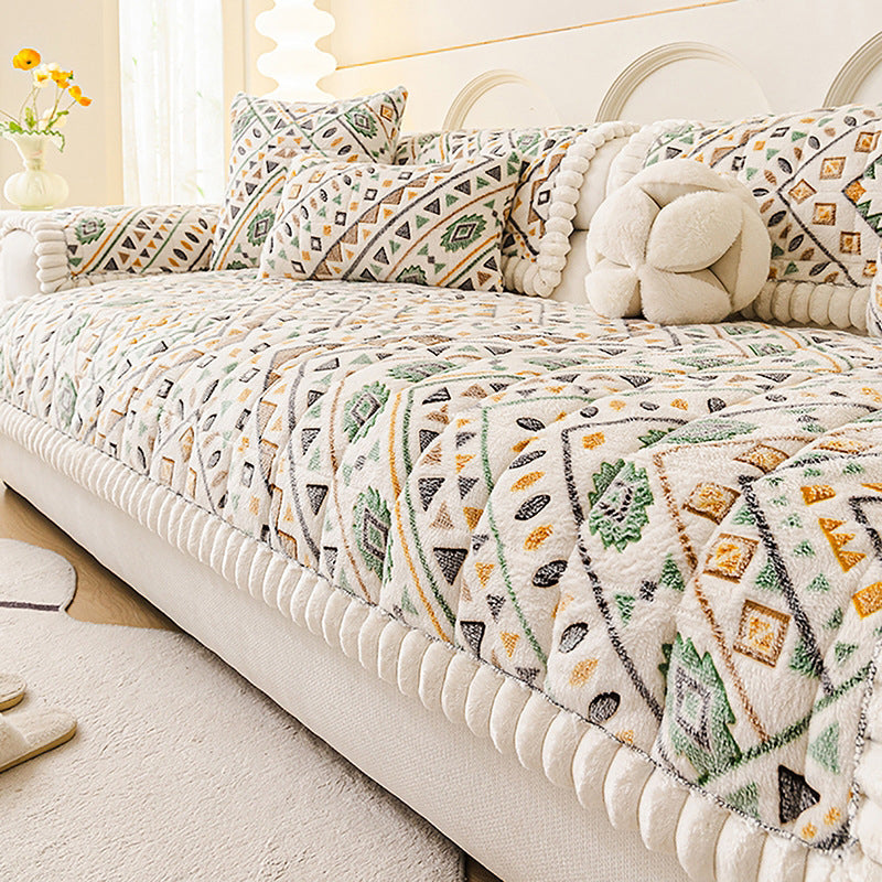 Plush Winter Non-Slip Sofa Cover & Pillowcase