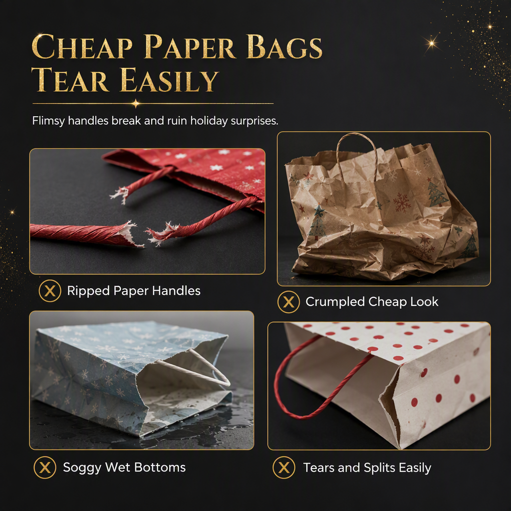 🎉 2026 Sale — Over 12,000 Sold!🎄 Black Non‑Woven Christmas Gift Tote Bag‑Gold Foil Reusable Holiday Packaging Bag ✨
