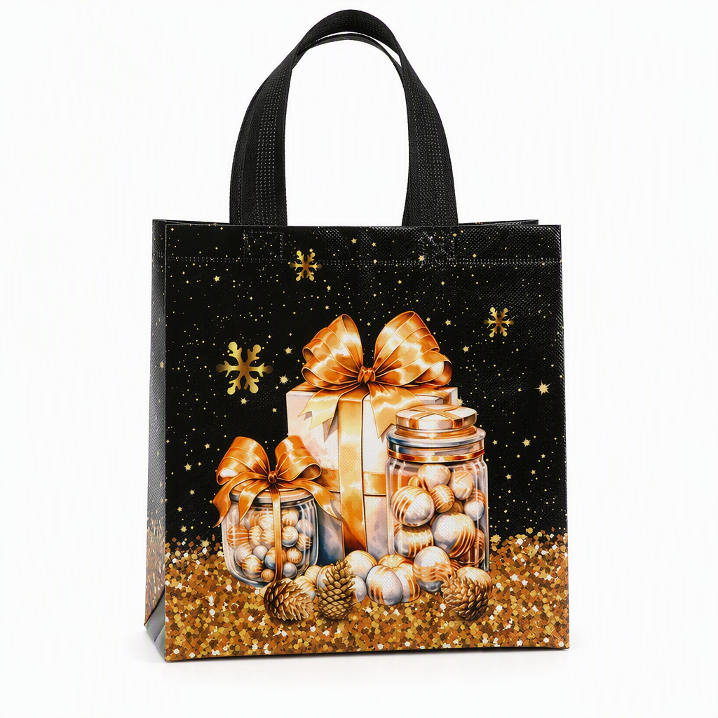 🎉 2026 Sale — Over 12,000 Sold!🎄 Black Non‑Woven Christmas Gift Tote Bag‑Gold Foil Reusable Holiday Packaging Bag ✨