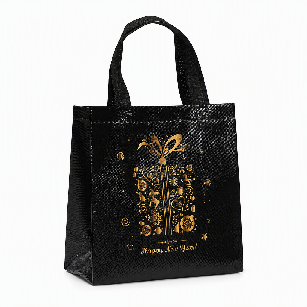 🎉 2026 Sale — Over 12,000 Sold!🎄 Black Non‑Woven Christmas Gift Tote Bag‑Gold Foil Reusable Holiday Packaging Bag ✨