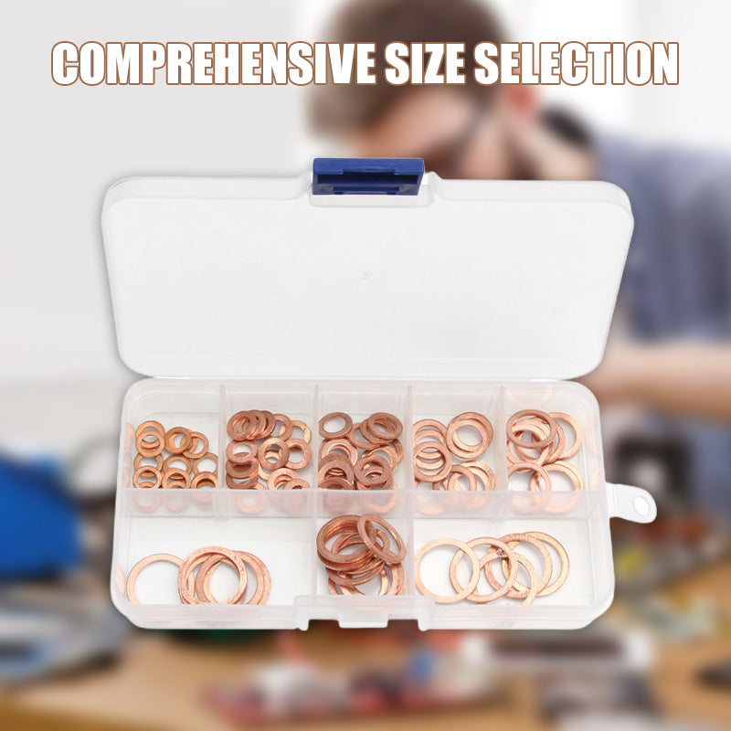 100/200 PCS Copper Flat Washer Assortment Kit