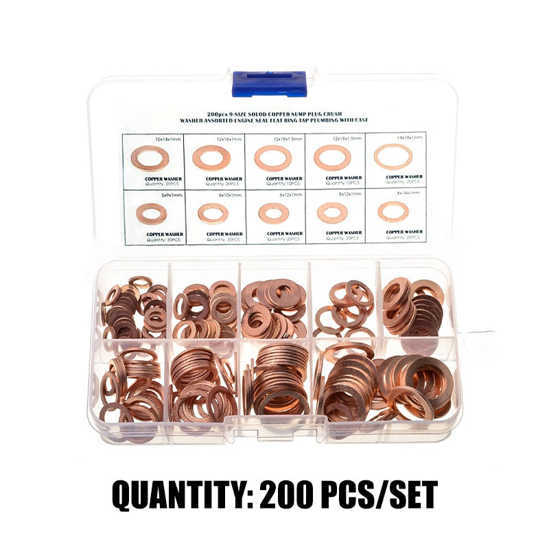 100/200 PCS Copper Flat Washer Assortment Kit