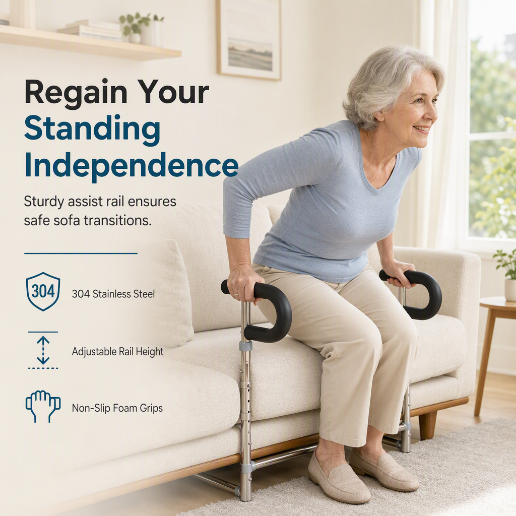 Sofa Stand Assist Rail for Elderly Stainless Steel Sit to Stand Support Frame Grab Bar Mobility Aid