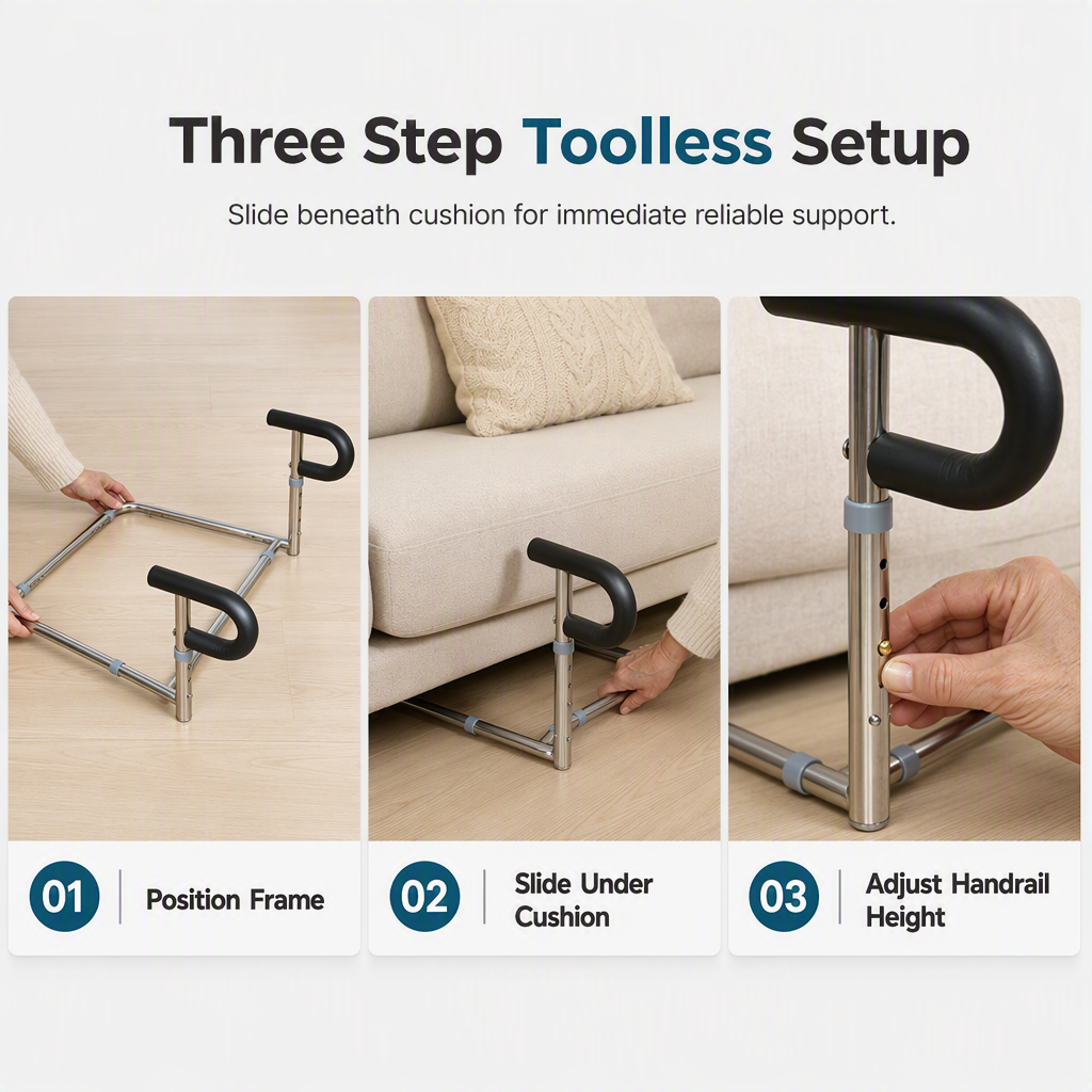 Sofa Stand Assist Rail for Elderly Stainless Steel Sit to Stand Support Frame Grab Bar Mobility Aid