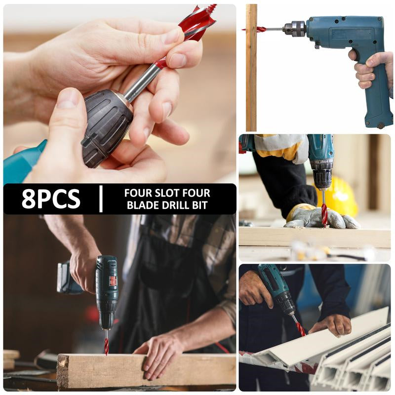 8PCS 4-Flute Auger Drill Bit Set for Woodworking