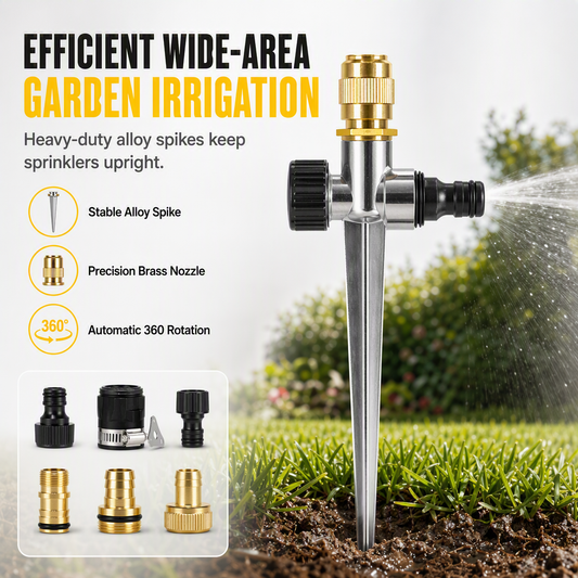 Automatic Rotating Lawn Sprinkler with Alloy Ground Spike and Copper Nozzle Garden Irrigation Tool Set