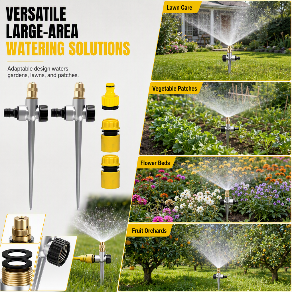 Automatic Rotating Lawn Sprinkler with Alloy Ground Spike and Copper Nozzle Garden Irrigation Tool Set