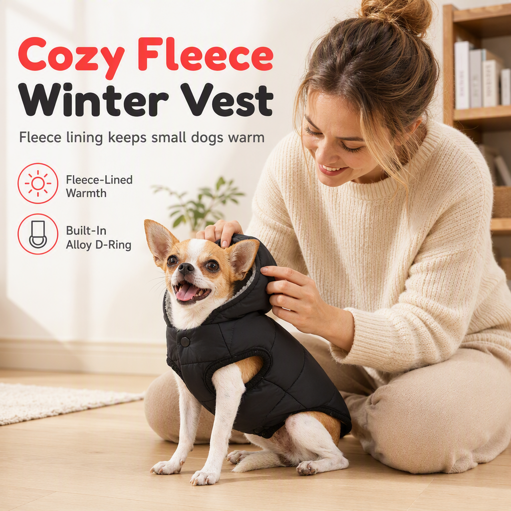 🐕 50% OFF! ✨ Hooded Dog Coat – Windproof Outer Layer, Thick Polar Fleece Lining & Built-In Harness Ring – Cozy Winter Protection for Small & Medium Pets 🧥