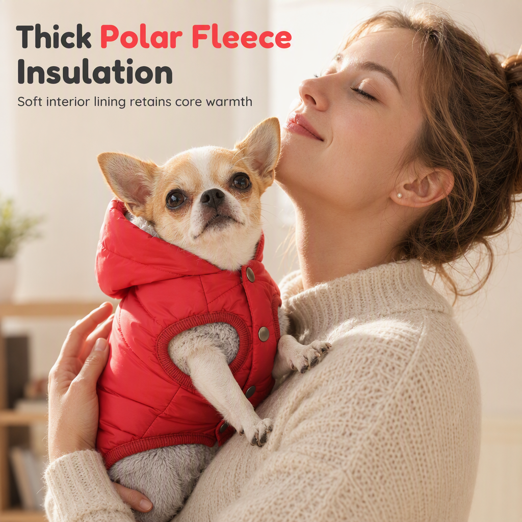 🐕 50% OFF! ✨ Hooded Dog Coat – Windproof Outer Layer, Thick Polar Fleece Lining & Built-In Harness Ring – Cozy Winter Protection for Small & Medium Pets 🧥
