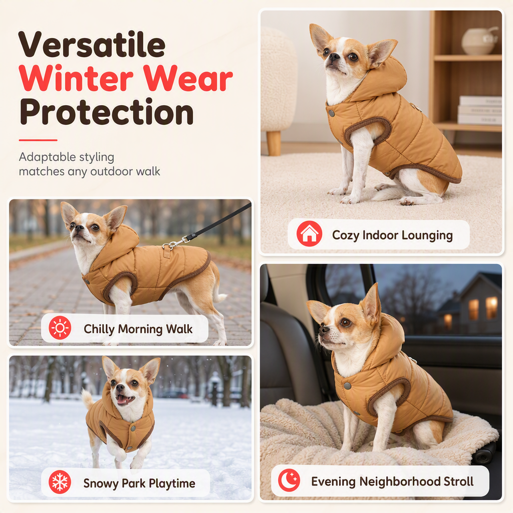 🐕 50% OFF! ✨ Hooded Dog Coat – Windproof Outer Layer, Thick Polar Fleece Lining & Built-In Harness Ring – Cozy Winter Protection for Small & Medium Pets 🧥