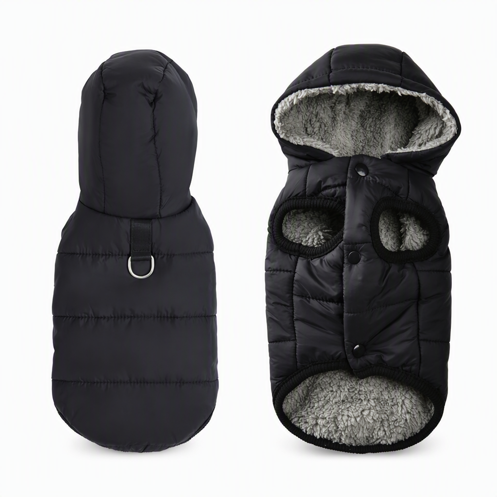 🐕 50% OFF! ✨ Hooded Dog Coat – Windproof Outer Layer, Thick Polar Fleece Lining & Built-In Harness Ring – Cozy Winter Protection for Small & Medium Pets 🧥