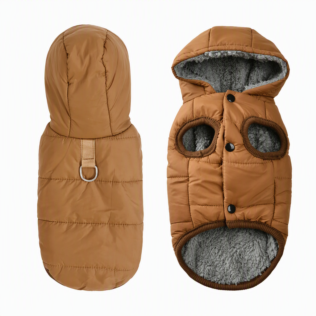 🐕 50% OFF! ✨ Hooded Dog Coat – Windproof Outer Layer, Thick Polar Fleece Lining & Built-In Harness Ring – Cozy Winter Protection for Small & Medium Pets 🧥