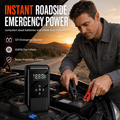 🚗 Save 50%! 🔋 Jump Starter & Tire Inflator – Smart clamps & EVA case ✨