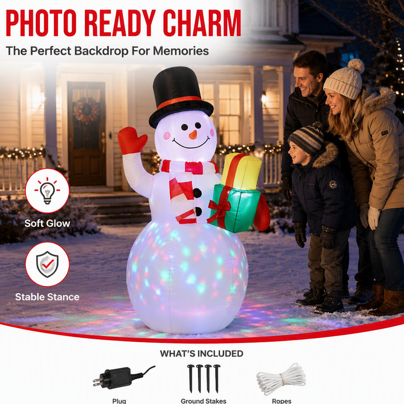 5Ft Christmas Inflatable Snowman with Rotating LED Lights