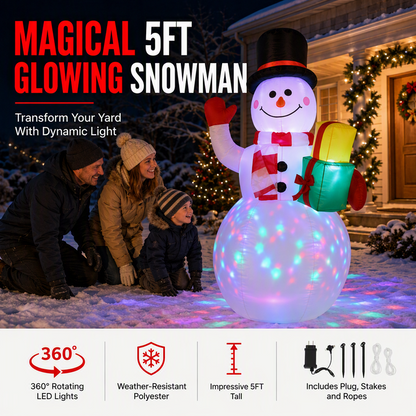 5Ft Christmas Inflatable Snowman with Rotating LED Lights