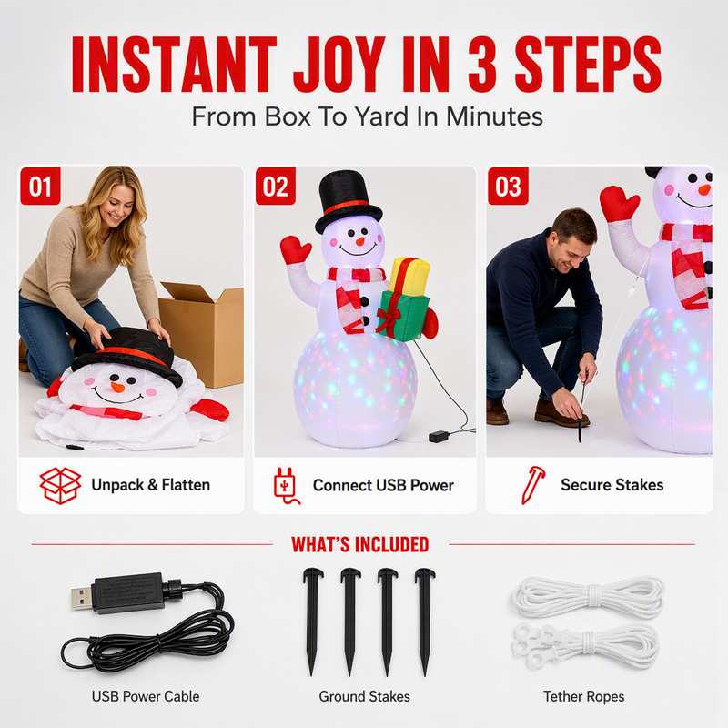5Ft Christmas Inflatable Snowman with Rotating LED Lights