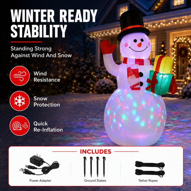 5Ft Christmas Inflatable Snowman with Rotating LED Lights