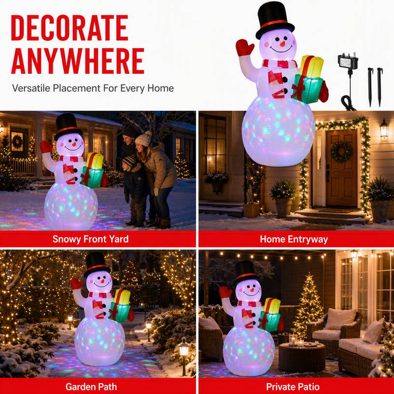 5Ft Christmas Inflatable Snowman with Rotating LED Lights