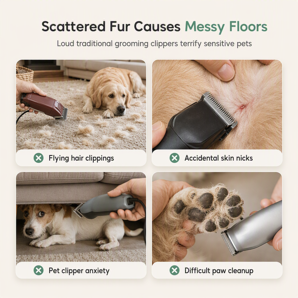🐾 Low Noise Pet Grooming Kit: Vacuum Clippers, Dual Motor, Rounded Blades, Mess-Free Hair Capture