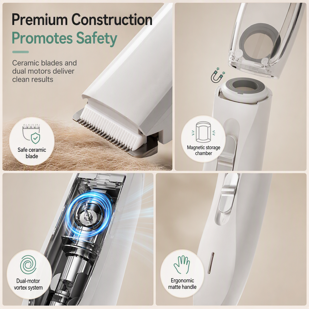 🐾 Low Noise Pet Grooming Kit: Vacuum Clippers, Dual Motor, Rounded Blades, Mess-Free Hair Capture