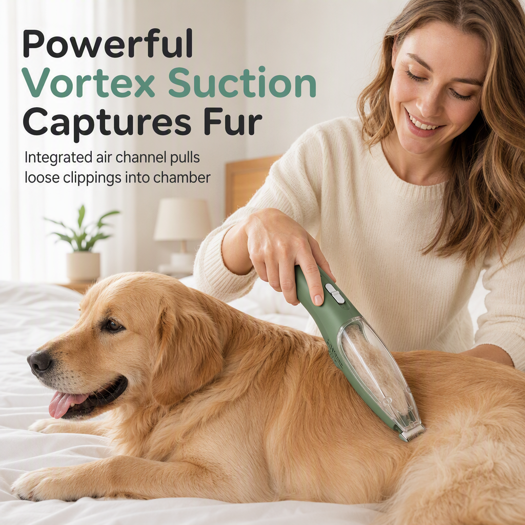 🐾 Low Noise Pet Grooming Kit: Vacuum Clippers, Dual Motor, Rounded Blades, Mess-Free Hair Capture