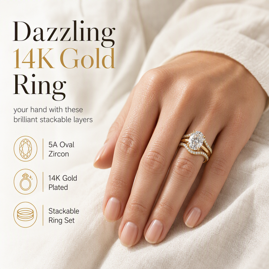 14K Gold Plated Copper Ring with Sparkly 5A Oval Cubic Zirconia