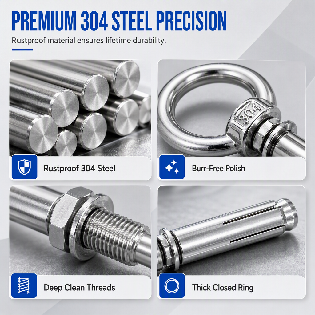 📢📢50% OFF !! ⏰304 Stainless Steel Eyebolt Expansion Bolts with Ring Hook Lifting Eye Anchor Screws
