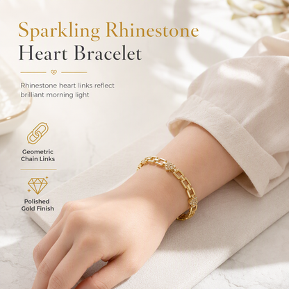 ✨ 50% OFF! ✨ Gold Rhinestone Heart & Square Hollow Chain Bracelet