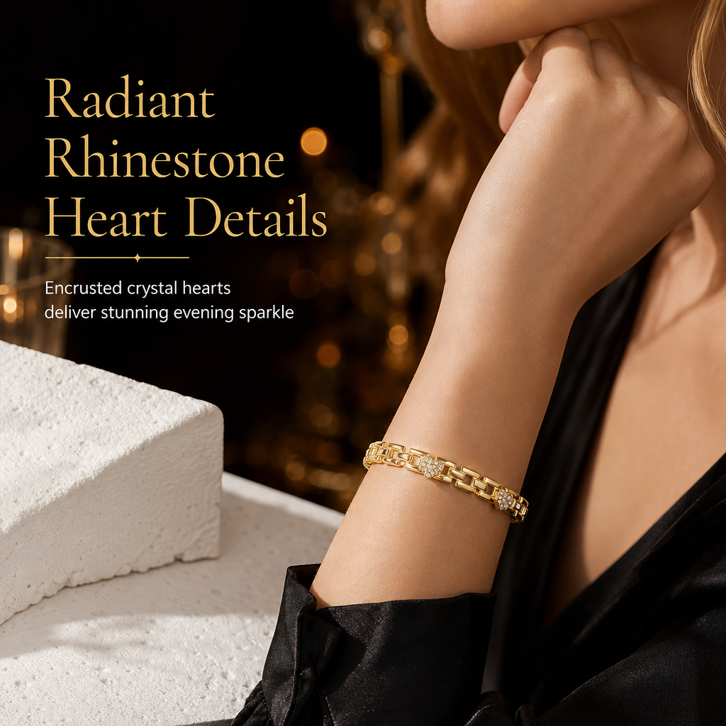 ✨ 50% OFF! ✨ Gold Rhinestone Heart & Square Hollow Chain Bracelet