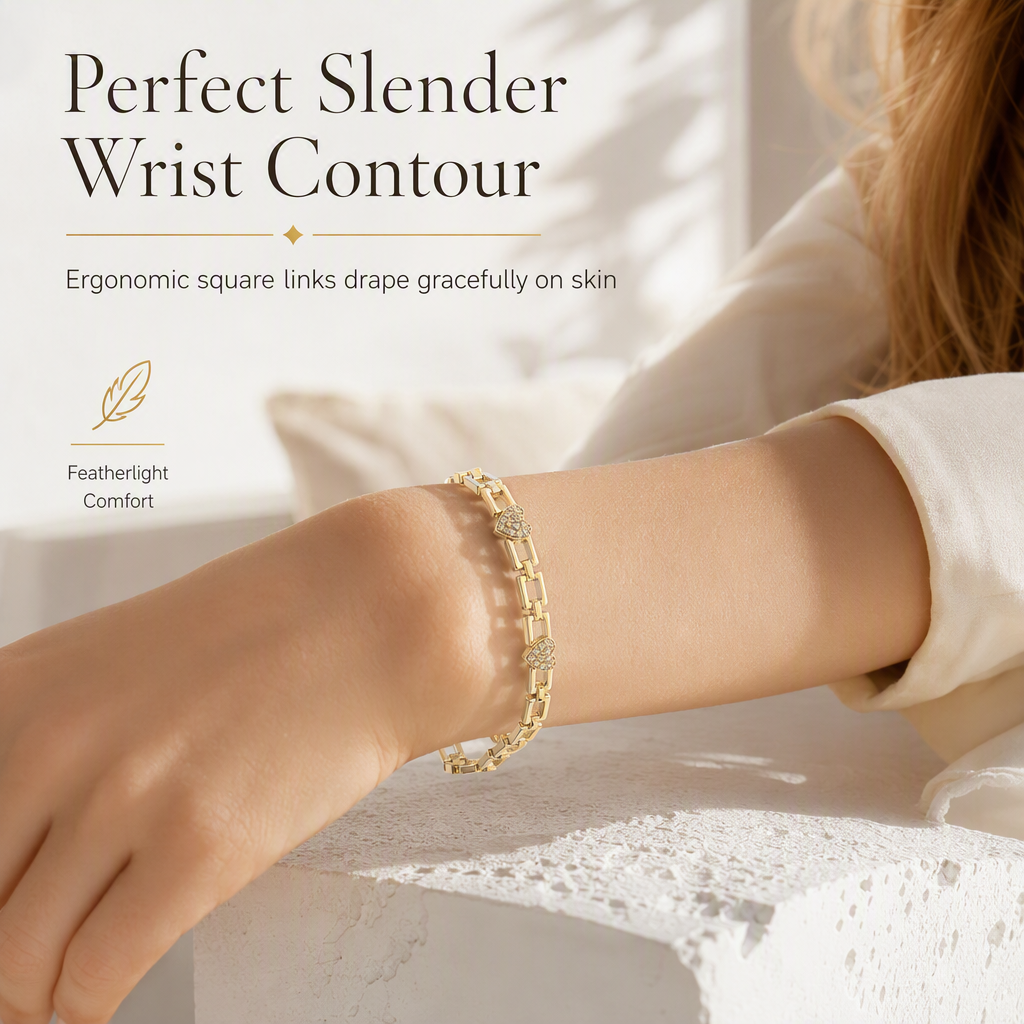 ✨ 50% OFF! ✨ Gold Rhinestone Heart & Square Hollow Chain Bracelet