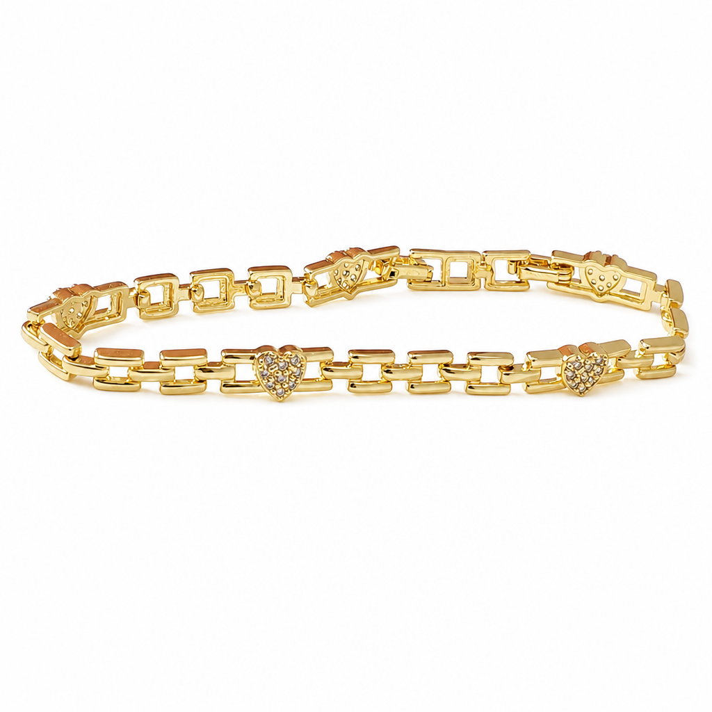 ✨ 50% OFF! ✨ Gold Rhinestone Heart & Square Hollow Chain Bracelet