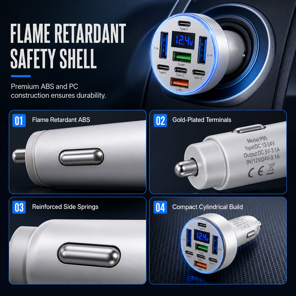 🚗40W 8 in 1 Fast Car Adapter with Digital Voltage Display 4 USB and 4 PD Ports⚡️