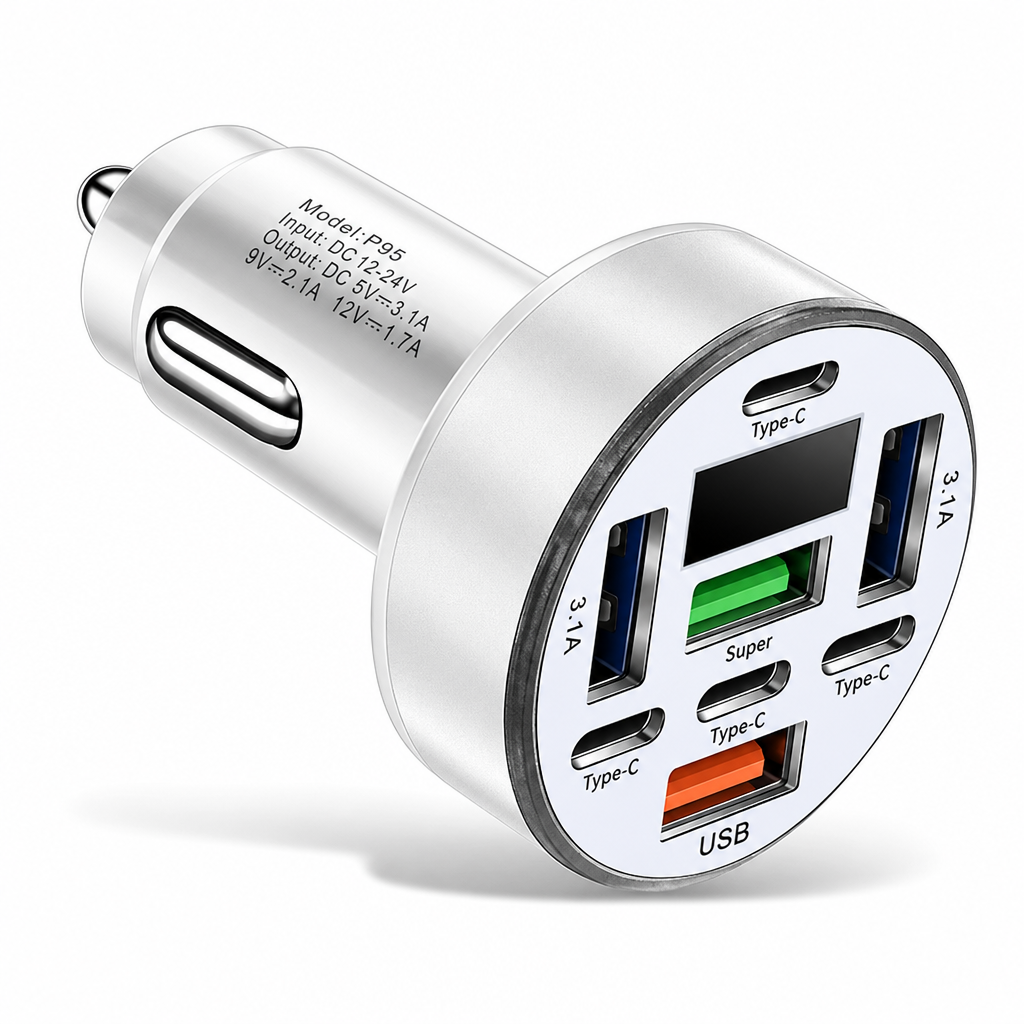 🚗40W 8 in 1 Fast Car Adapter with Digital Voltage Display 4 USB and 4 PD Ports⚡️